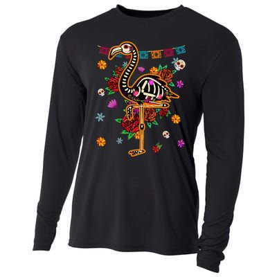 Sugar Skull Mexican Flamingo Bone Halloween Day Of Dead Cooling Performance Long Sleeve Crew