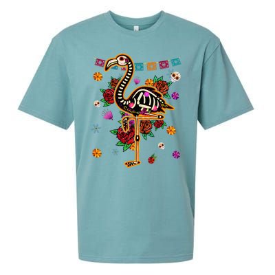 Sugar Skull Mexican Flamingo Bone Halloween Day Of Dead Sueded Cloud Jersey T-Shirt