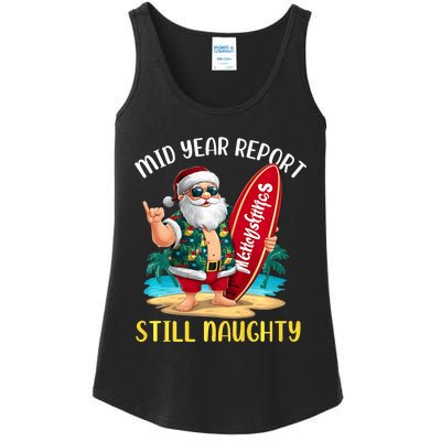 Santa Surfer Mid Year Report Still Naughty Christmas In July Ladies Essential Tank