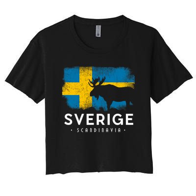 Sverige Scandinavia Midsommar Swedish Flag Sweden Women's Crop Top Tee