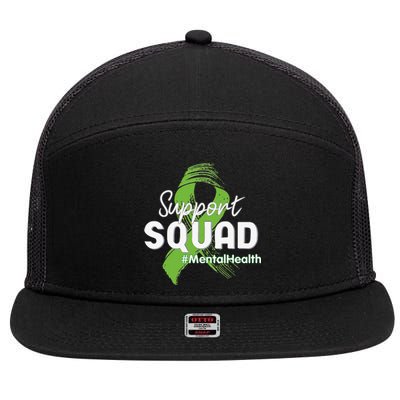 Support Squad Mental Health Awareness Lime Green Ribbon 7 Panel Mesh Trucker Snapback Hat