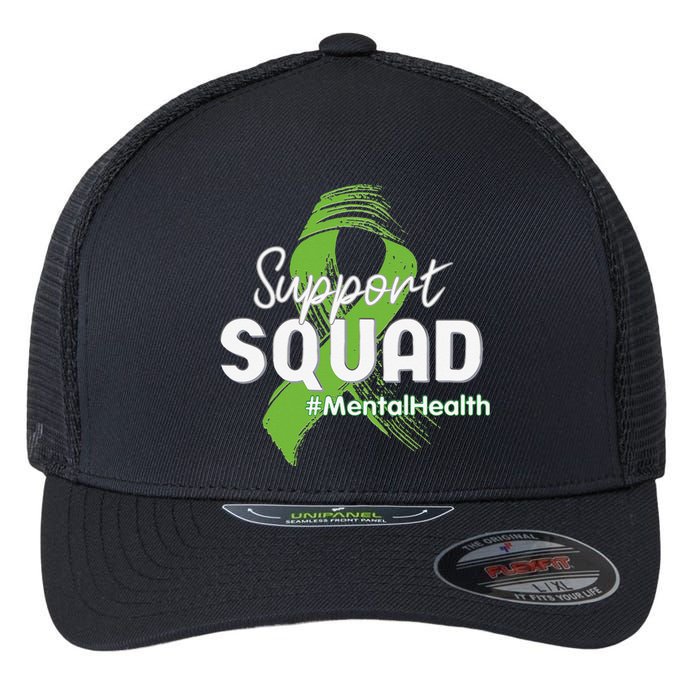 Support Squad Mental Health Awareness Lime Green Ribbon Flexfit Unipanel Trucker Cap