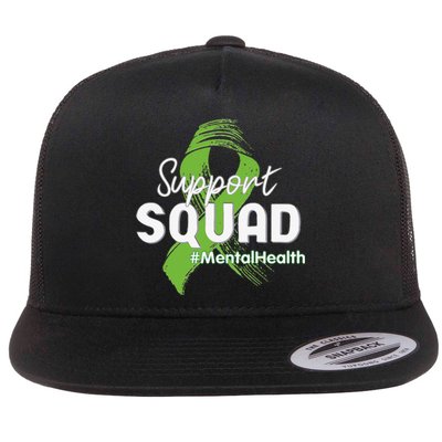 Support Squad Mental Health Awareness Lime Green Ribbon Flat Bill Trucker Hat