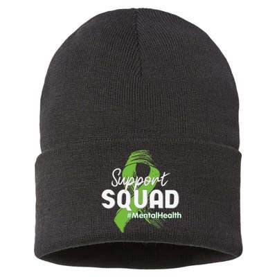 Support Squad Mental Health Awareness Lime Green Ribbon Sustainable Knit Beanie