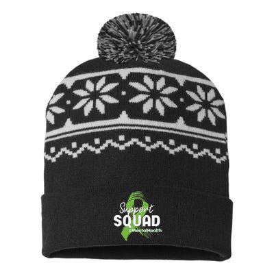 Support Squad Mental Health Awareness Lime Green Ribbon USA-Made Snowflake Beanie