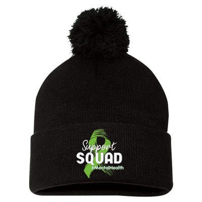 Support Squad Mental Health Awareness Lime Green Ribbon Pom Pom 12in Knit Beanie