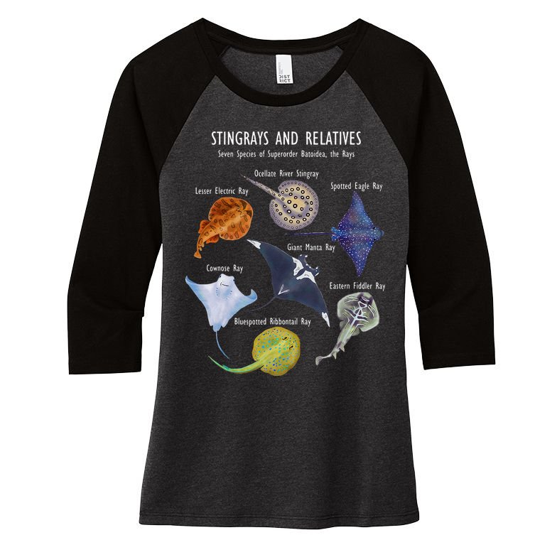 Stingray Species Manta Ray River Stingray And More Women's Tri-Blend 3/4-Sleeve Raglan Shirt