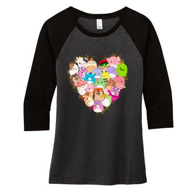 Squish Squad Mallow Heart Great Gifts Cute Women's Tri-Blend 3/4-Sleeve Raglan Shirt