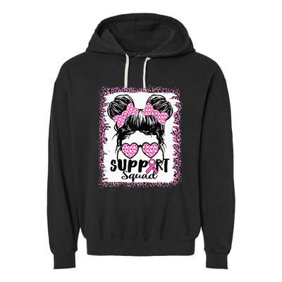 Support Squad Messy Hair Bun Pink Warrior Breast Cancer Garment-Dyed Fleece Hoodie