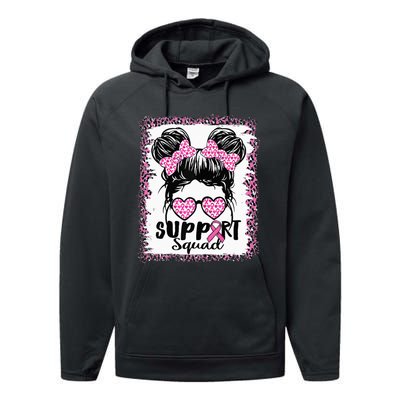 Support Squad Messy Hair Bun Pink Warrior Breast Cancer Performance Fleece Hoodie