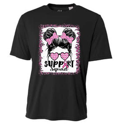 Support Squad Messy Hair Bun Pink Warrior Breast Cancer Cooling Performance Crew T-Shirt