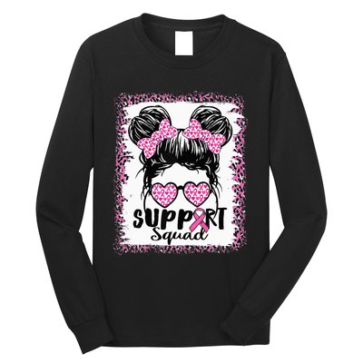 Support Squad Messy Hair Bun Pink Warrior Breast Cancer Long Sleeve Shirt