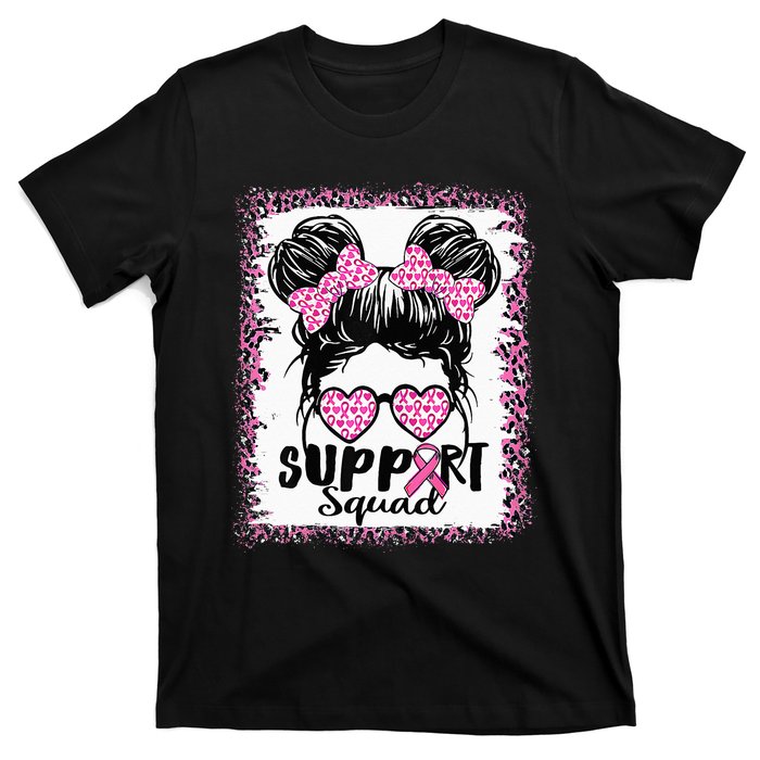 Support Squad Messy Hair Bun Pink Warrior Breast Cancer T-Shirt