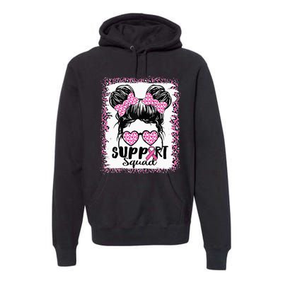 Support Squad Messy Hair Bun Pink Warrior Breast Cancer Premium Hoodie