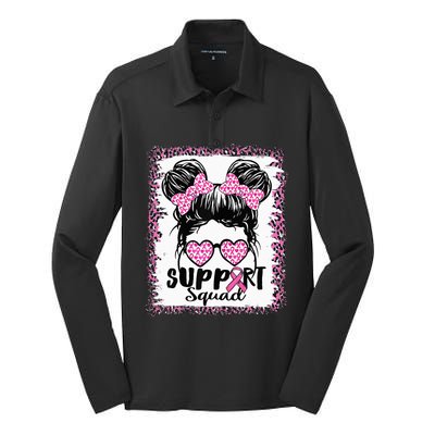 Support Squad Messy Hair Bun Pink Warrior Breast Cancer Silk Touch Performance Long Sleeve Polo