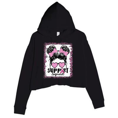 Support Squad Messy Hair Bun Pink Warrior Breast Cancer Crop Fleece Hoodie