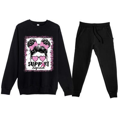 Support Squad Messy Hair Bun Pink Warrior Breast Cancer Premium Crewneck Sweatsuit Set