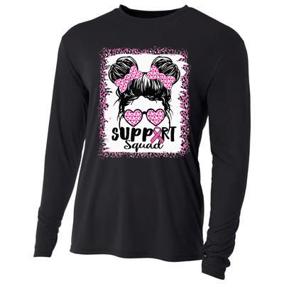 Support Squad Messy Hair Bun Pink Warrior Breast Cancer Cooling Performance Long Sleeve Crew