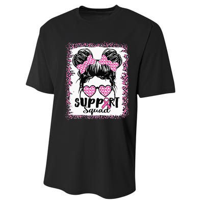 Support Squad Messy Hair Bun Pink Warrior Breast Cancer Performance Sprint T-Shirt