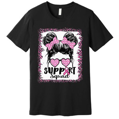 Support Squad Messy Hair Bun Pink Warrior Breast Cancer Premium T-Shirt