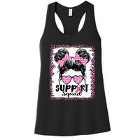 Support Squad Messy Hair Bun Pink Warrior Breast Cancer Women's Racerback Tank