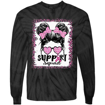 Support Squad Messy Hair Bun Pink Warrior Breast Cancer Tie-Dye Long Sleeve Shirt