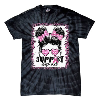 Support Squad Messy Hair Bun Pink Warrior Breast Cancer Tie-Dye T-Shirt