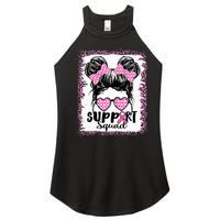 Support Squad Messy Hair Bun Pink Warrior Breast Cancer Women’s Perfect Tri Rocker Tank