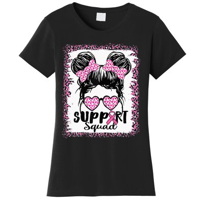 Support Squad Messy Hair Bun Pink Warrior Breast Cancer Women's T-Shirt