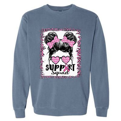 Support Squad Messy Hair Bun Pink Warrior Breast Cancer Garment-Dyed Sweatshirt