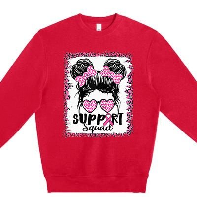 Support Squad Messy Hair Bun Pink Warrior Breast Cancer Premium Crewneck Sweatshirt