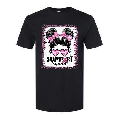 Support Squad Messy Hair Bun Pink Warrior Breast Cancer Softstyle CVC T-Shirt