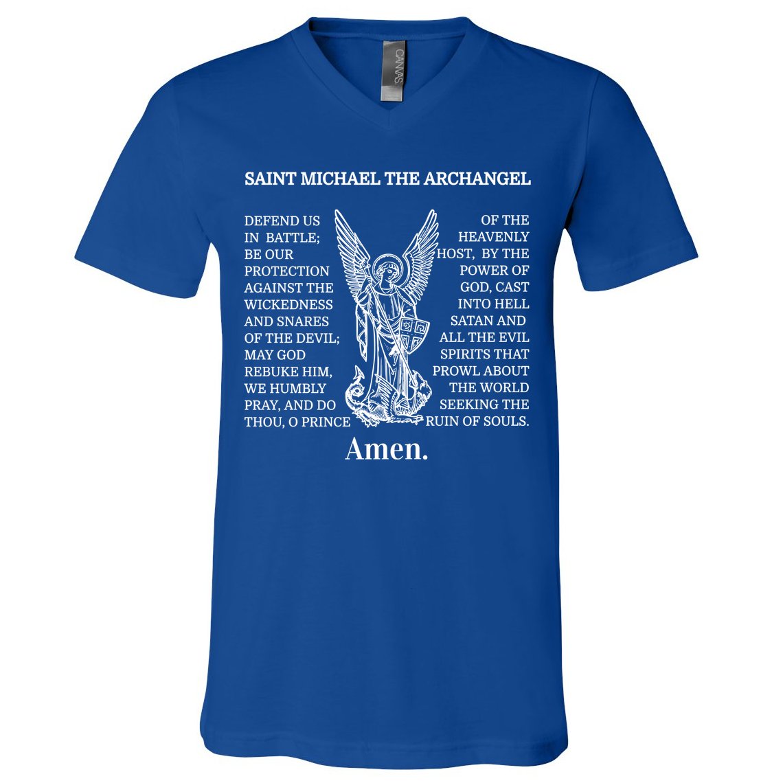 Saint St Michael Prayer Cute Gift Catholic Archangel Christian V-Neck T-Shirt