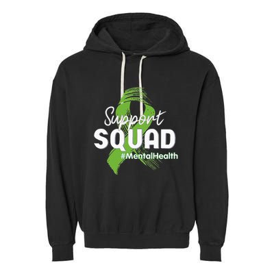 Support Squad Mental Health Awareness Lime Green Ribbon Garment-Dyed Fleece Hoodie