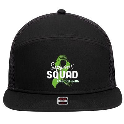 Support Squad Mental Health Awareness Lime Green Ribbon 7 Panel Mesh Trucker Snapback Hat