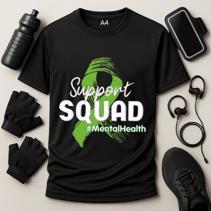 Support Squad Mental Health Awareness Lime Green Ribbon Cooling Performance Crew T-Shirt