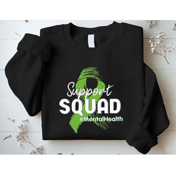 Support Squad Mental Health Awareness Lime Green Ribbon Sweatshirt