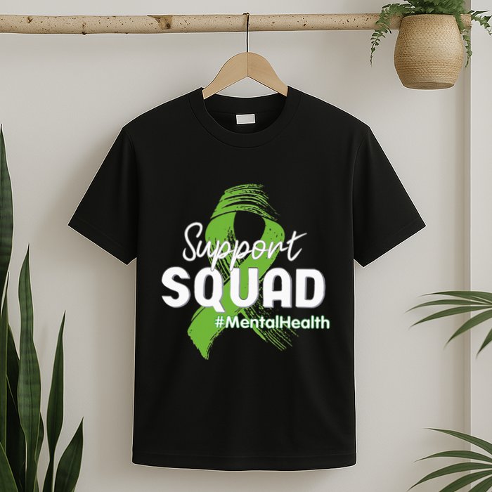 Support Squad Mental Health Awareness Lime Green Ribbon T-Shirt