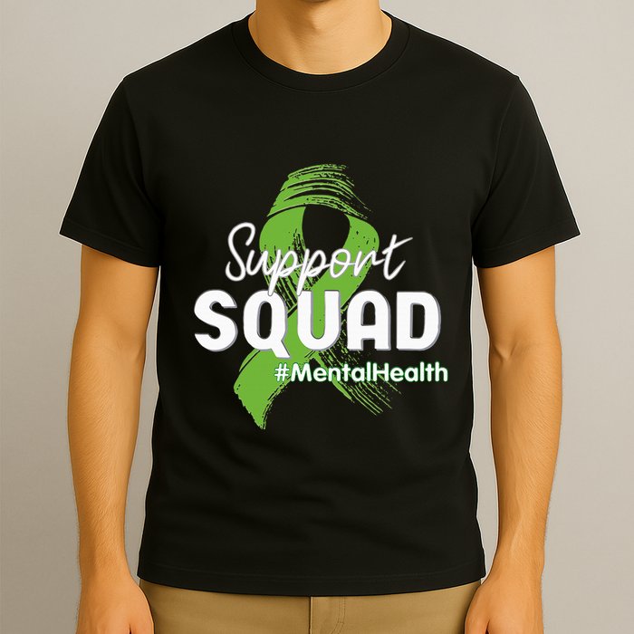 Support Squad Mental Health Awareness Lime Green Ribbon T-Shirt