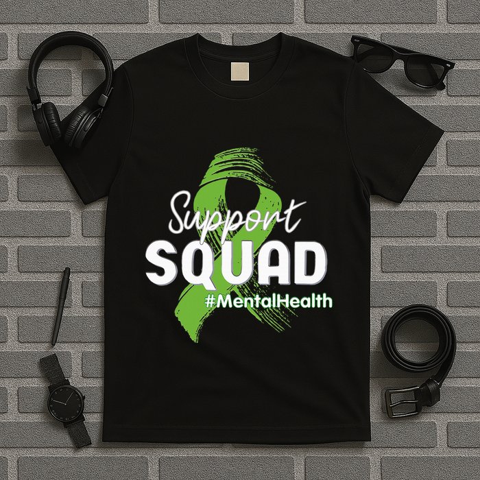 Support Squad Mental Health Awareness Lime Green Ribbon T-Shirt