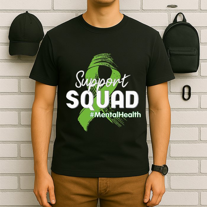 Support Squad Mental Health Awareness Lime Green Ribbon T-Shirt