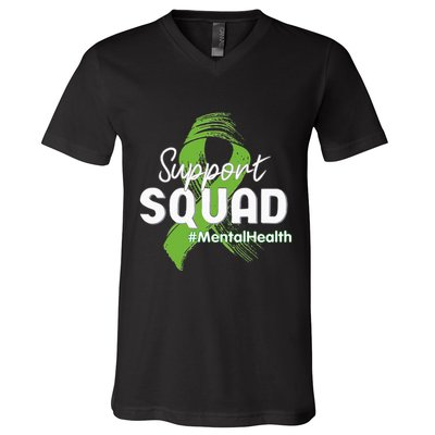 Support Squad Mental Health Awareness Lime Green Ribbon V-Neck T-Shirt