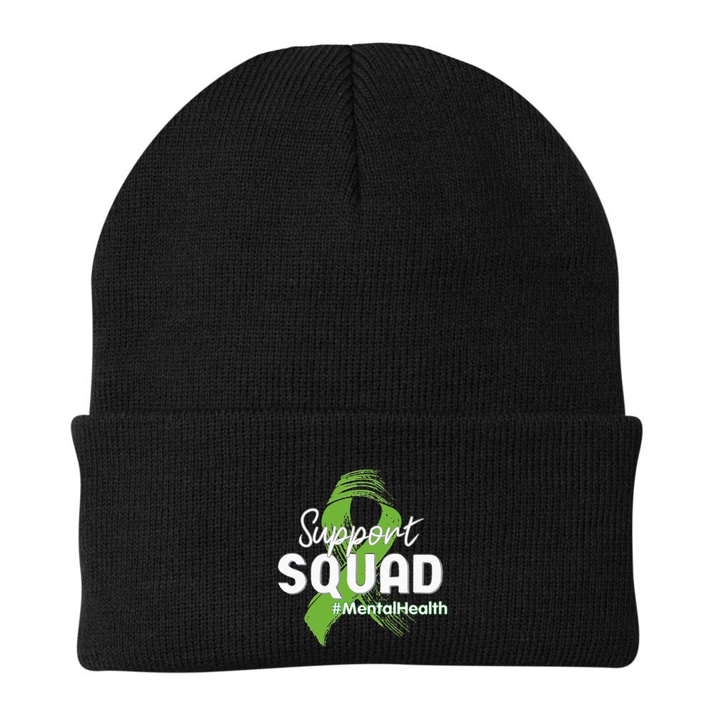 Support Squad Mental Health Awareness Lime Green Ribbon Beanie