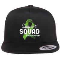 Support Squad Mental Health Awareness Lime Green Ribbon Flat Bill Trucker Hat
