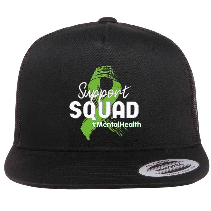 Support Squad Mental Health Awareness Lime Green Ribbon Flat Bill Trucker Hat