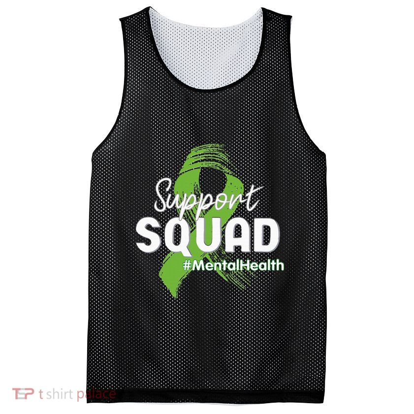 Support Squad Mental Health Awareness Lime Green Ribbon Mesh Reversible Basketball Jersey Tank