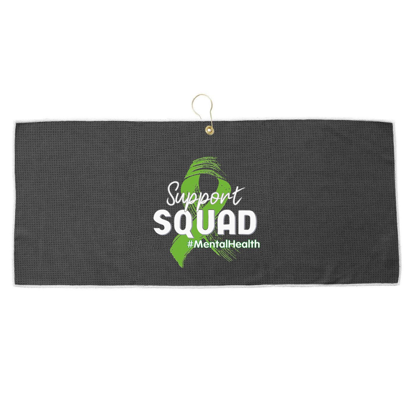 Support Squad Mental Health Awareness Lime Green Ribbon Large Microfiber Waffle Golf Towel