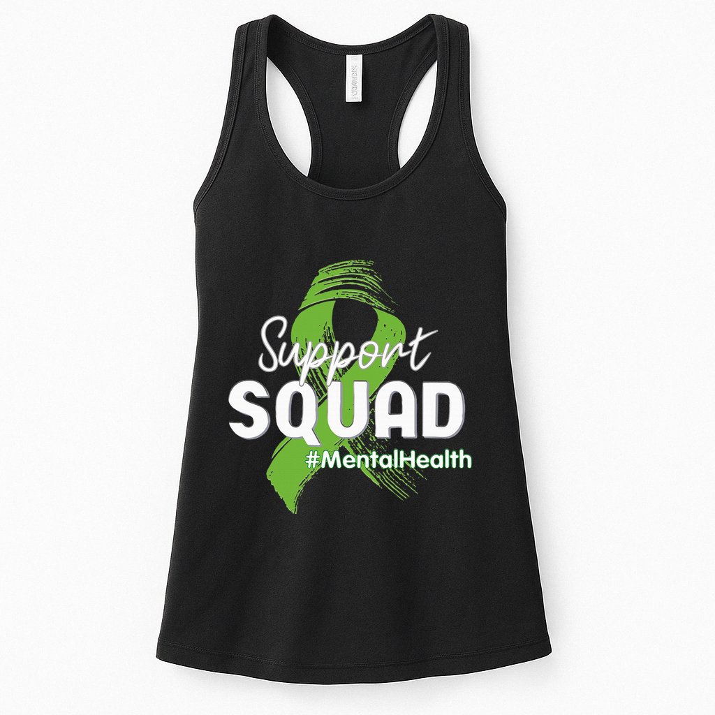 Support Squad Mental Health Awareness Lime Green Ribbon Womens Tank Top