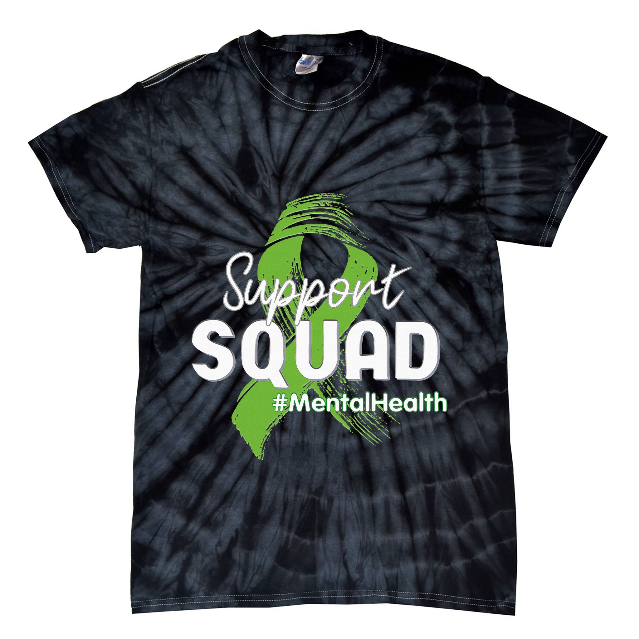 Support Squad Mental Health Awareness Lime Green Ribbon Tie-Dye T-Shirt