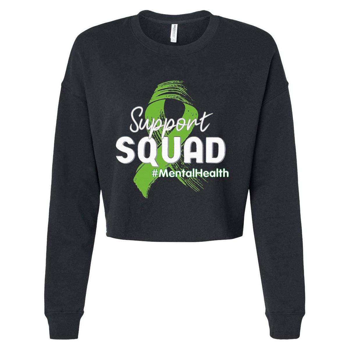 Support Squad Mental Health Awareness Lime Green Ribbon Cropped Pullover Crew